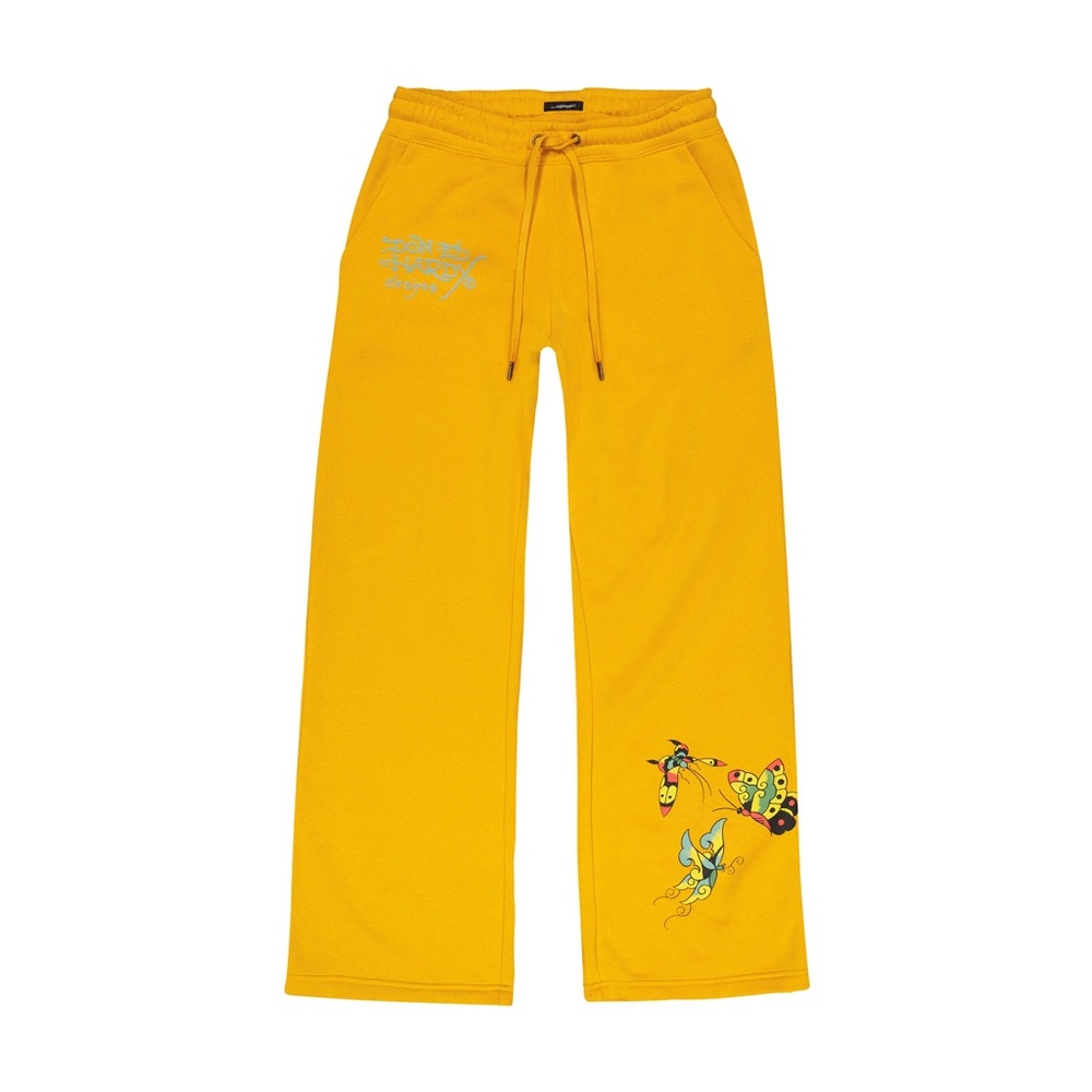 ED HARDY Butterflies Fleece Sweat Pants in Yellow